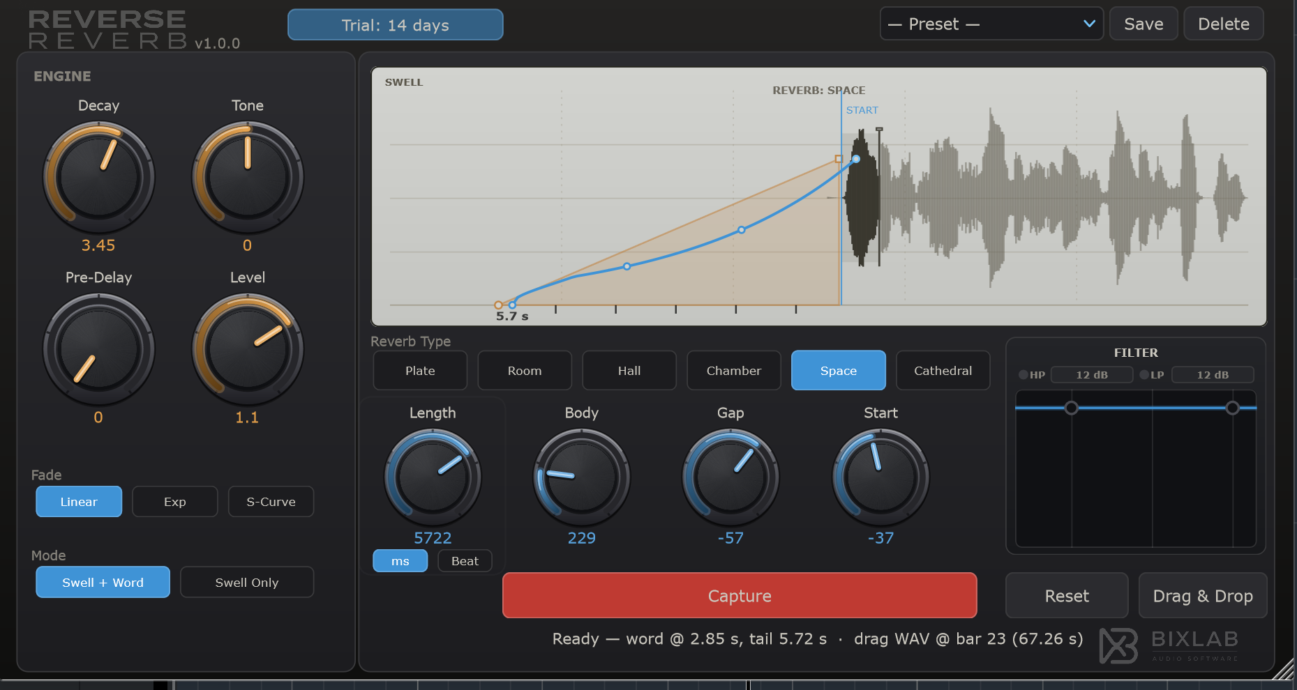 Reverse Reverb plugin interface